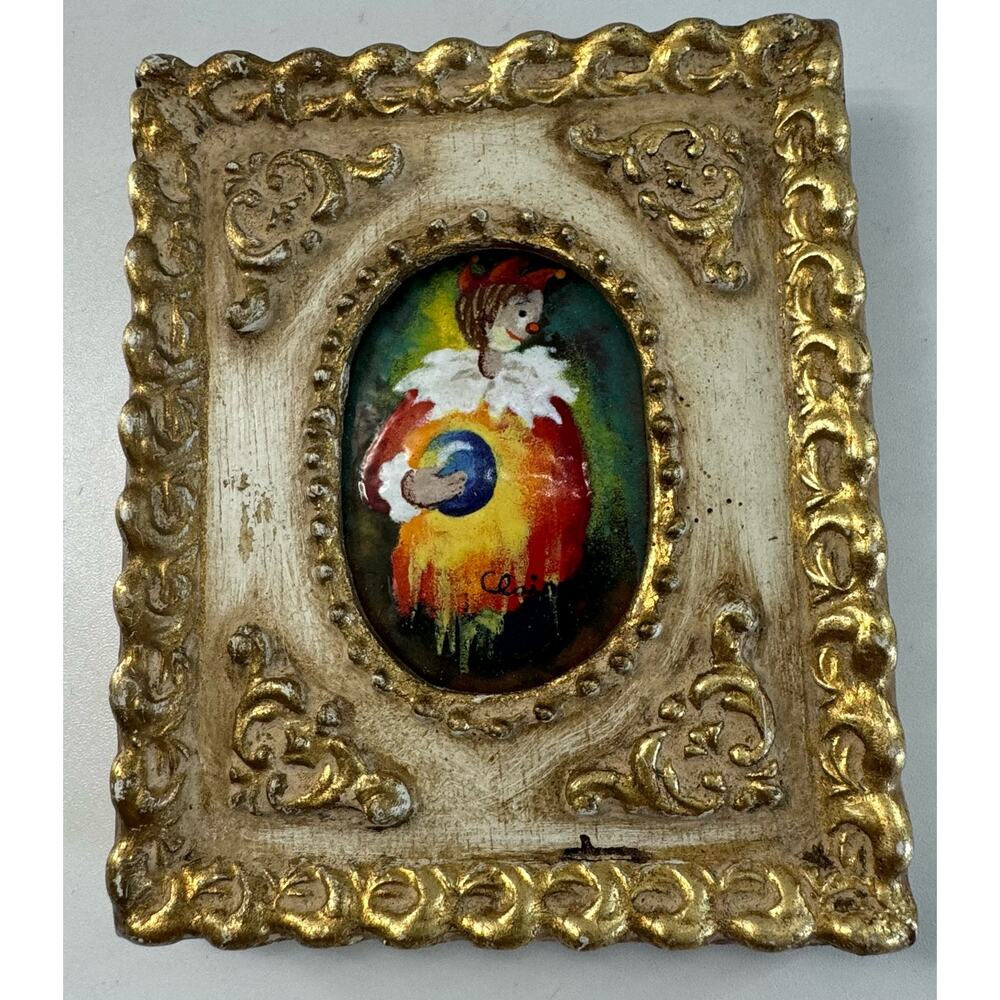 MCM 1974 Painted Metal Children Clown Jester Miniature Decorative 6” Ornate